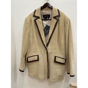 NWT Terry Lewis Classic Luxuries Tan  Leather Trim Blazer Jacket Womens 2X